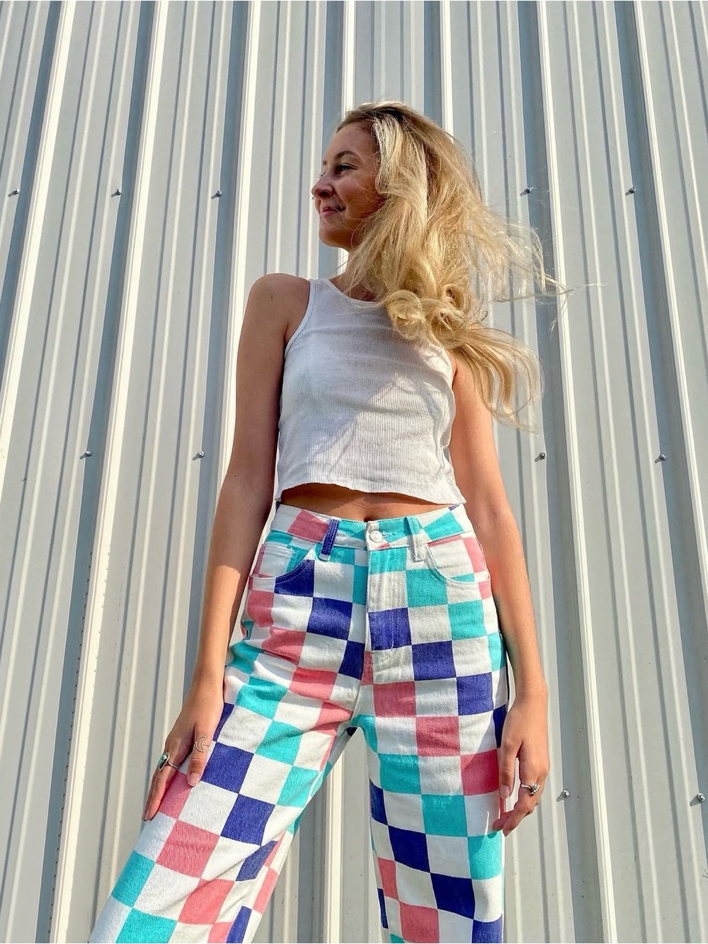 Vintage Checker Print Jeans